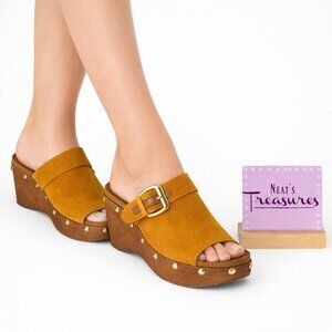 Volatile Brown Soft Leather Stud Wrapped  Wedge Heel Platform Slide Sandals Sz 9